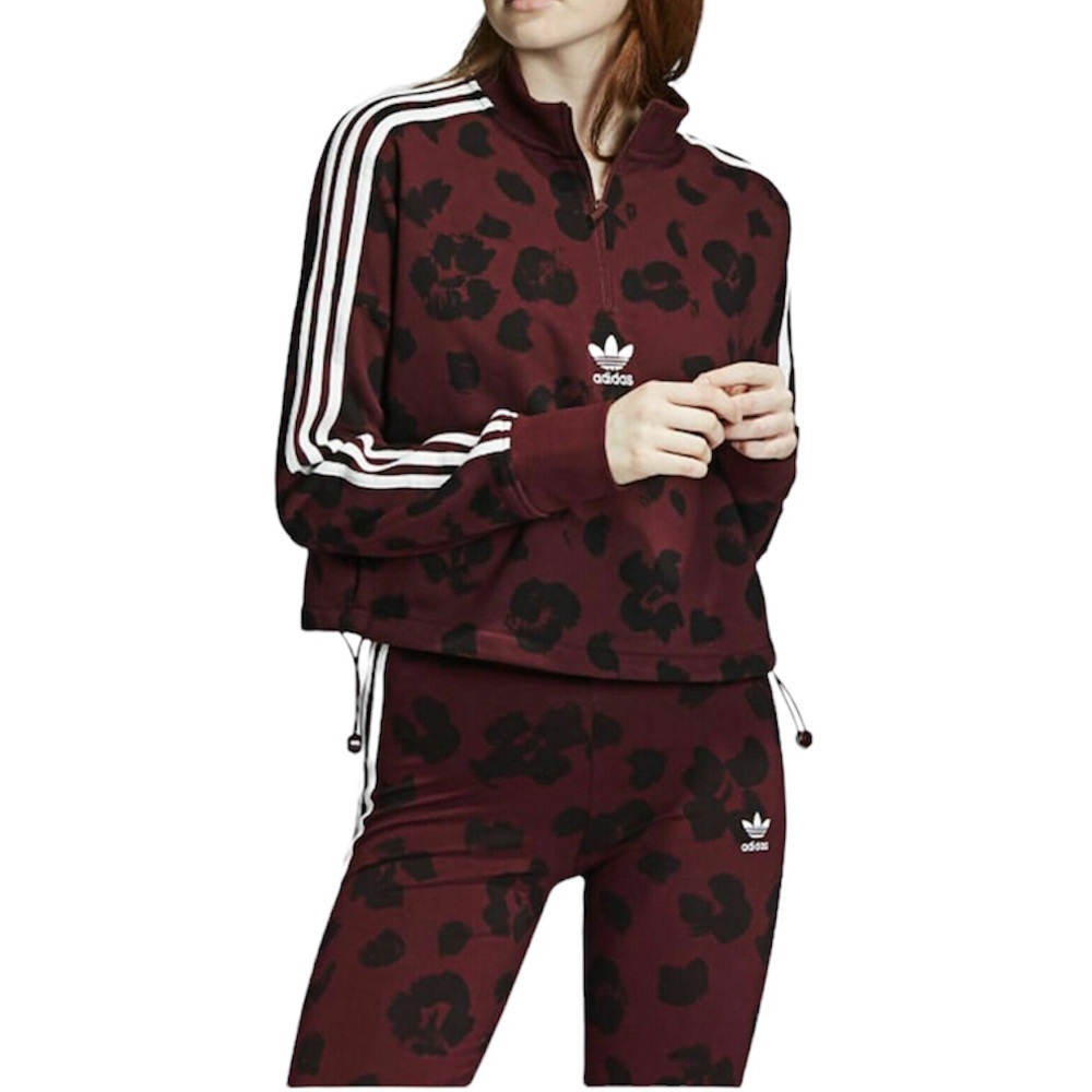 Adidas Originals Bellista Maroon And Black Allover Print Quarter Zip Sweatshirt